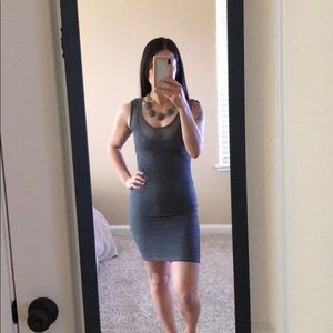 Grey mesh overlay mini dress